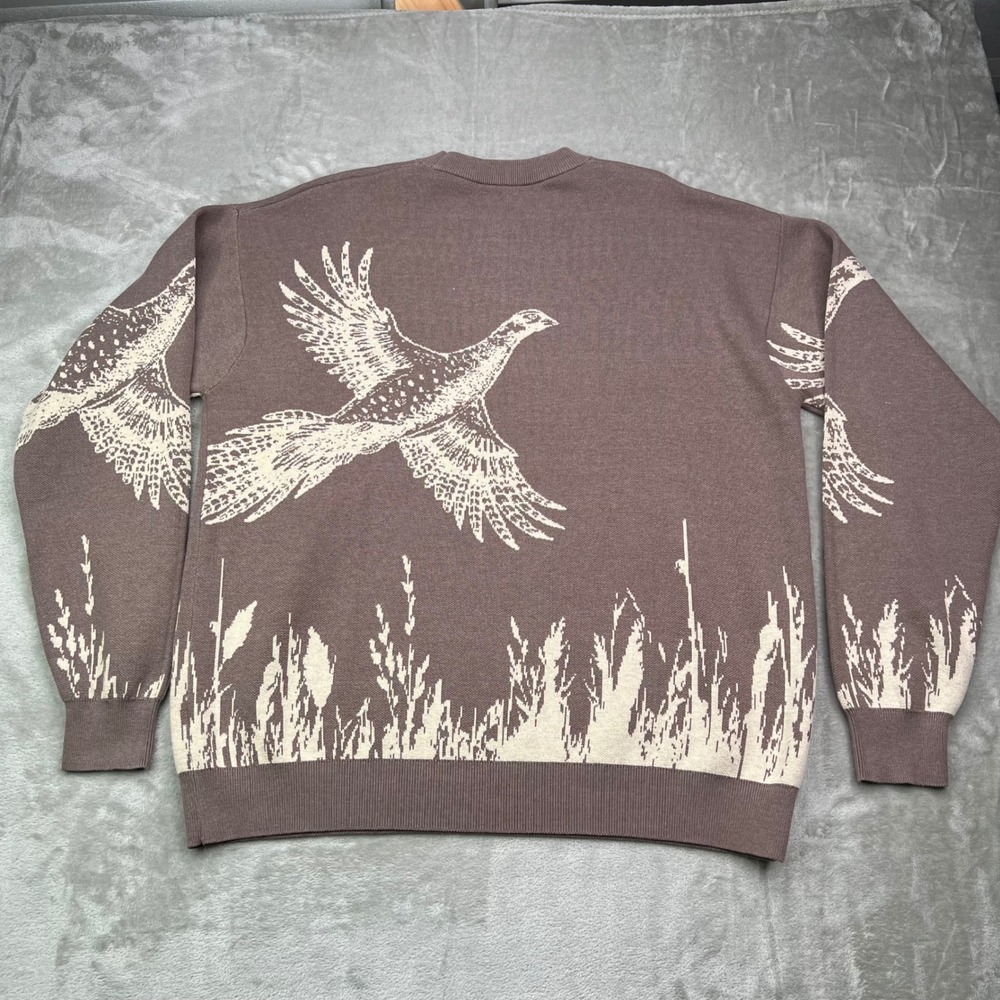 Waggle Upland Wildknit Sweater Mens XL Brown Pheasant Bird Graphic Crewneck - Picture 11 of 12